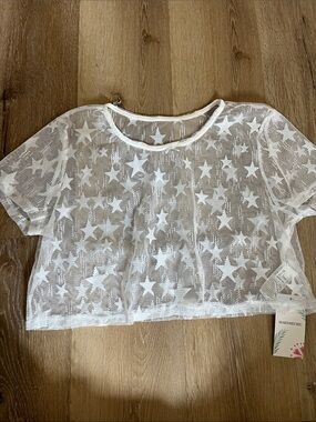 Makemechic White Star Mesh Crop Tee